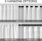 Linen White Curtains 120 Inches Long 2 Panels Set Back Tab Rod Pocket Semi - Image 3