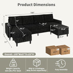 Sectional Couches for Living Room, 6-Seats Soft Linen Fabric Sectional Sofa - Image 2
