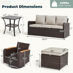 6 Pieces Wicker Patio Furniture Sets, Patio Conversation Set PE Rattan - Image 2