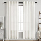 Beige White Linen Curtains for Living Room 78 Inches Long Back Tab and Rod by Nanspring