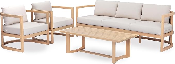 Merax 4 Piece Rattan Woven Paito Conversation Set, All-Weather Acacia Wood 3 - Image 3