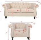 RARZOE Chesterfield Loveseat Sofa Set, 1+2 Seater - Image 2