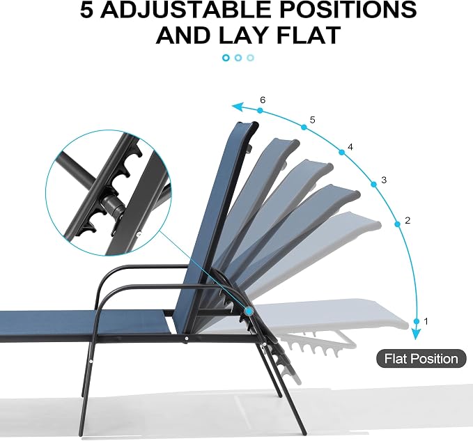 Crestlive Products Outdoor Chaise Lounge Chair, 5-Position Pool Lounge Chairs - Image 3