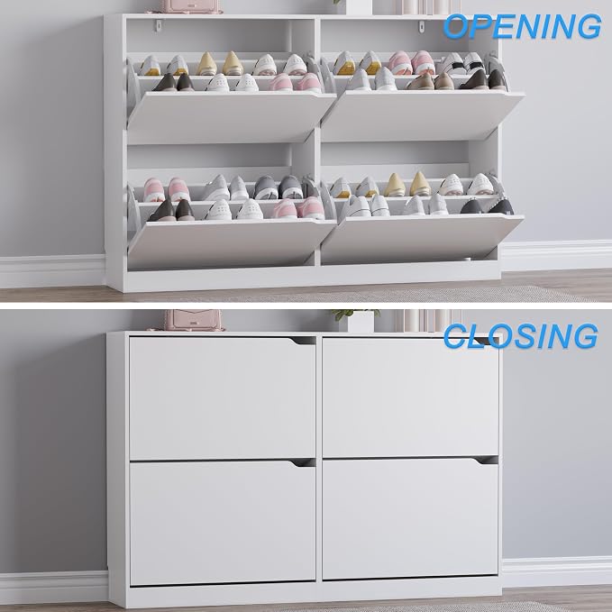 BORNOON Shoe Cabinet with 4 Flip Drawers, Narrow Hidden Shoe Storage Cabinet - Image 5
