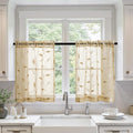 MIULEE Beige Sheer Curtains 2 Panels Leaf Patterned, W30 x L30 | Embroidered by MIULEE
