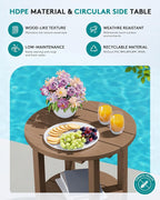 SERWALL Round Outdoor Side Table Set of 2, HDPE Small Adirondack Double End - Image 4