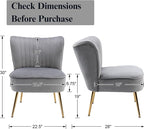 Velvet Accent Chair Set of 2 Comfy Living Room Chair Armless Slipper Chair Mid - Image 2