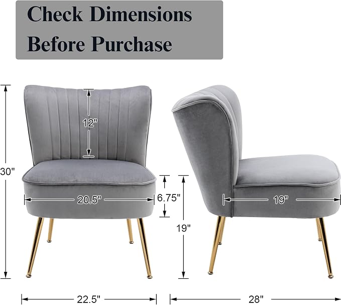 Velvet Accent Chair Set of 2 Comfy Living Room Chair Armless Slipper Chair Mid - Image 2