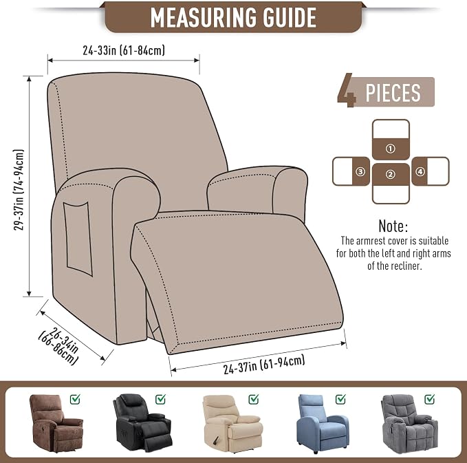 TAOCOCO Recliner Cover 4-Pieces, Recliner Stretch Sofa Slipcover, Recliner - Image 5