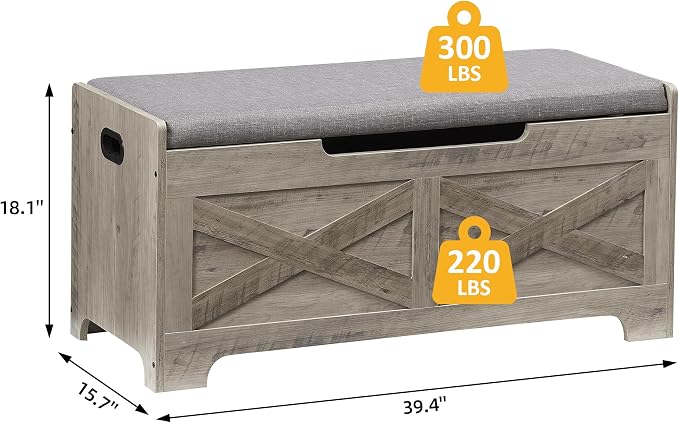 IDEALHOUSE Storage Bench, 39.4" Retro Wooden Storage Chest - Image 3