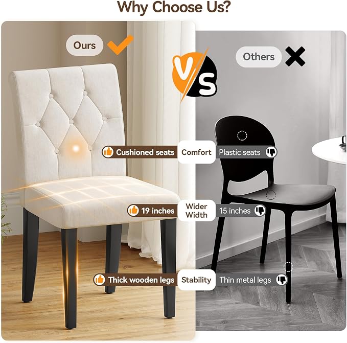 Welzona Upholstered Dining Chairs Set of 4, 19 Inches Wide Button Tufted - Image 5