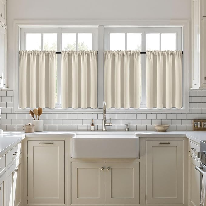 MIULEE 4-Panel 36 Inch Blackout Kitchen Tier Curtains Over Sink Cream White | - Image 7