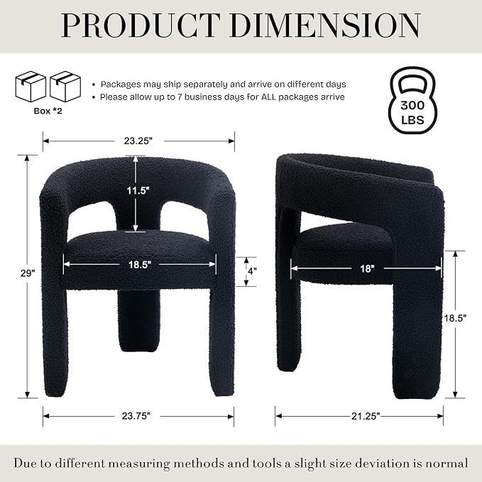 Black Dining Chairs Set of 2, Upholstered Sherpa Barrel Chairs - Image 2