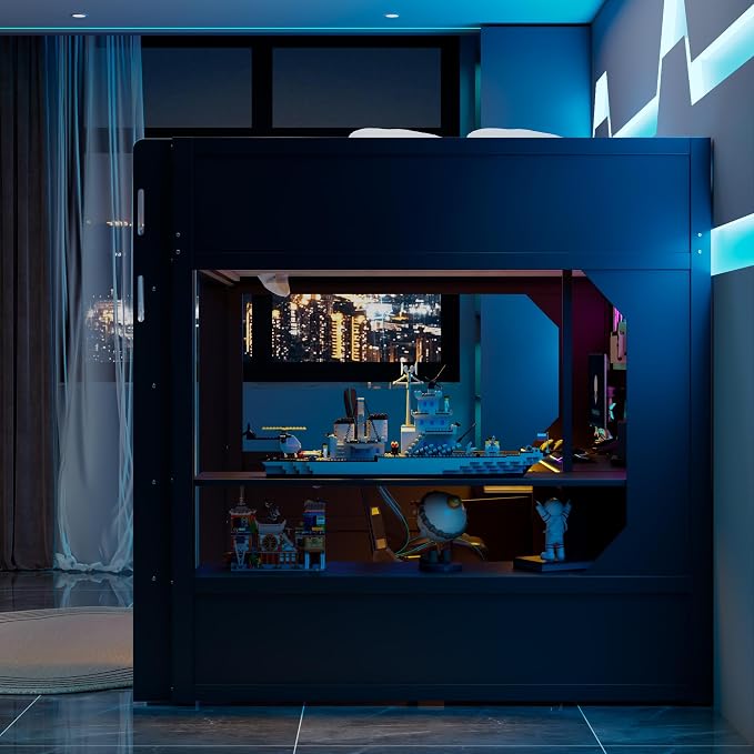 Modern Gaming Loft Bed with Built-in Desk, LED Lighting & Charging Hub – Full - Image 4