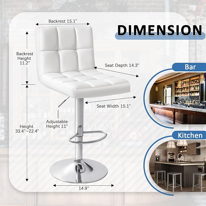 Homall Bar Stools Modern PU Leather Adjustable Swivel Barstools, Armless - Image 3