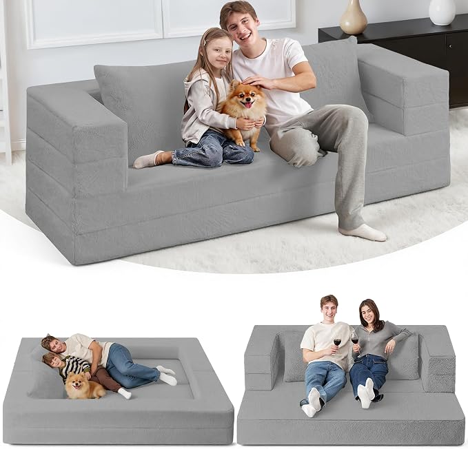 Futon Sofa Bed with Pillow, 3-in-1 Sleeper Sofa Bed with Removable Cover by Cansunna