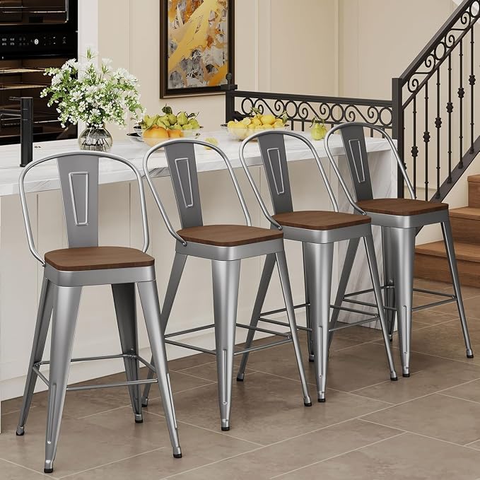 Andeworld Metal Bar Stools Set of 4, 26 inch Counter Height Barstools - Image 3