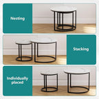Smuxee White Nesting Coffee Table Set of 2, 23.6" Round Coffee Table Wood Grain - Image 5