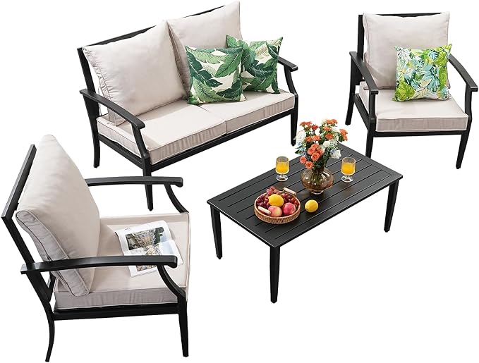 4 Piece Outdoor Patio Furniture Set, Oversized Metal Conversation Set - Image 7