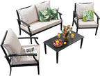 4 Piece Outdoor Patio Furniture Set, Oversized Metal Conversation Set - Image 7