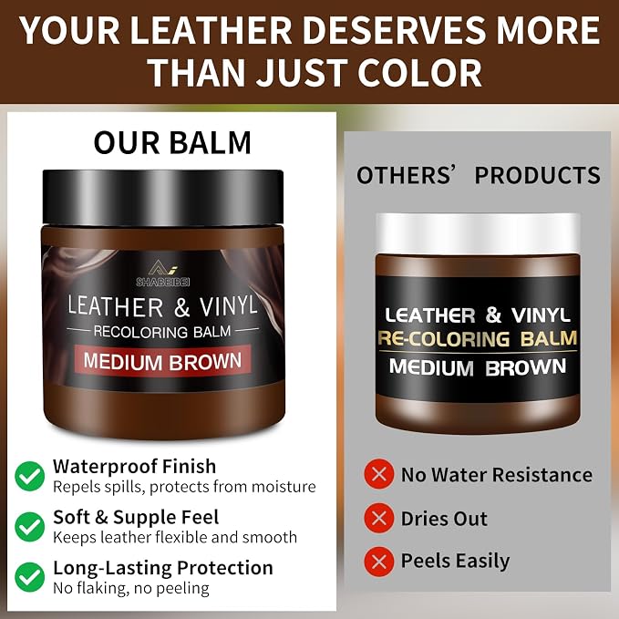 Leather Recoloring Balm and Scratch Repair Kit, Medium Brown Leather Restorer - Image 2