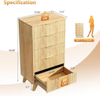 VINGLI Fluted Tall Dresser 5 Drawer, 23.66" W Chest of Drawers, Oak Wood Dresser - Image 2