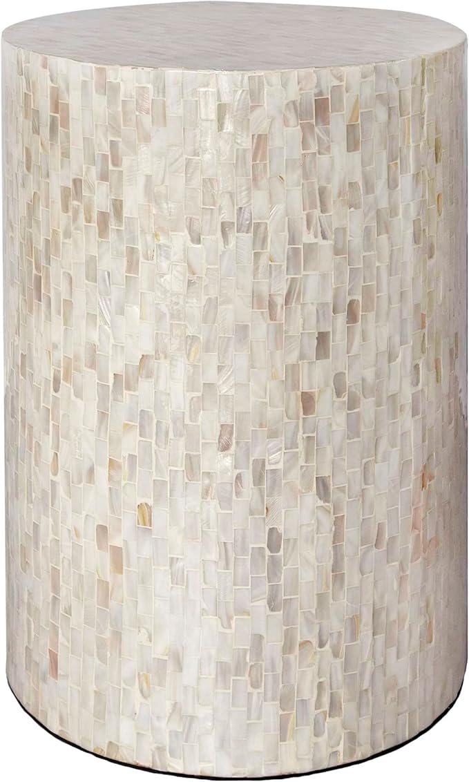 PEMAR Mother of Pearl Cylinder Drum End Table Nacre Side Stool Round Accent by PEMAR