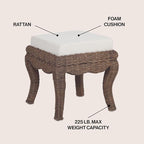 JONATHAN Y Rowan 18.5" Black Wash Woven Rattan Vanity Stool - Image 4