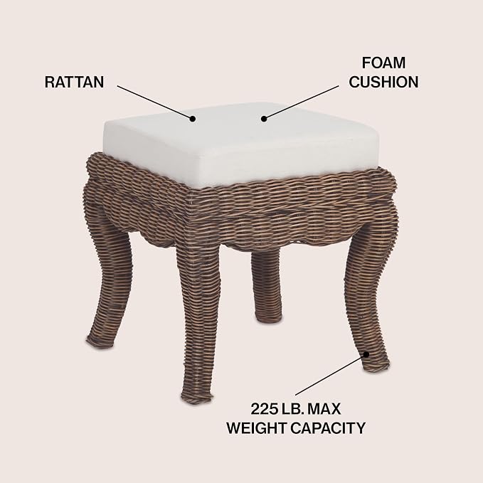 JONATHAN Y Rowan 18.5" Black Wash Woven Rattan Vanity Stool - Image 4
