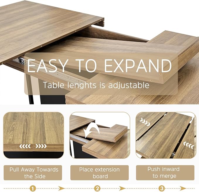 Henf 63"-79" Dining Table Set for 4, 5 Pieces Extendable Dining Table and 4 - Image 4