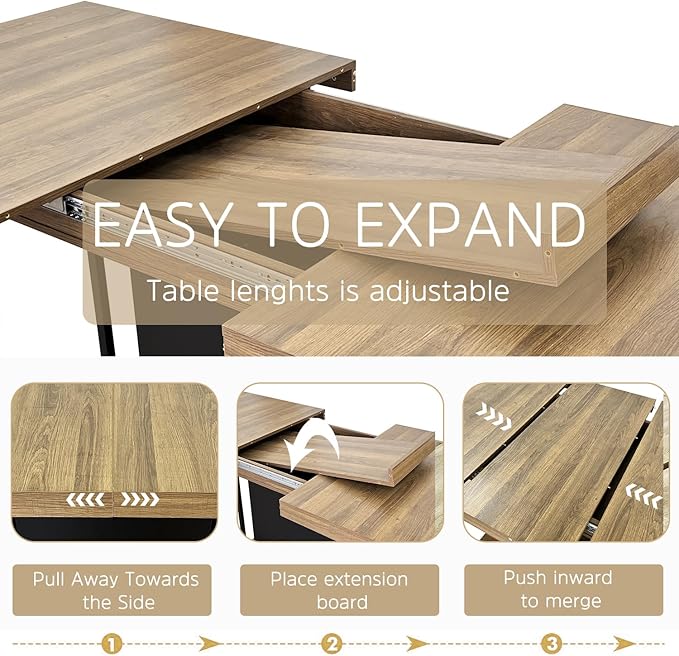 Henf 63"-79" Dining Table Set for 8, 9 Pieces Extendable Dining Table and 8 - Image 4