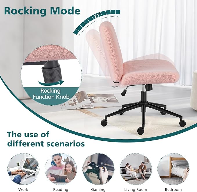 OLIXIS Criss Cross Chair with Wheels Wide Cross Legged Office Desk Vanity Chair - Image 5