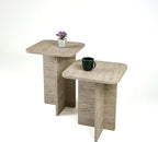 Travertine Efect Square Nesting Table Set of 2 Modern Coffee Table Small Side - Image 10