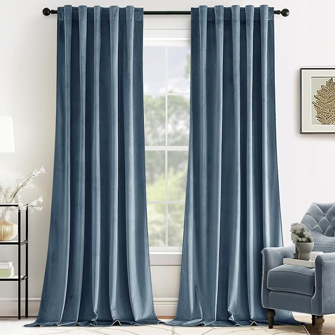 MIULEE Velvet Curtains 52x108 inches 2 Panels Stone Blue Blackout Curtains | by MIULEE