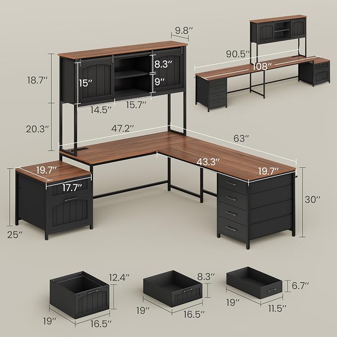 SEDETA Farmhouse L Shaped Office Desk - Image 3