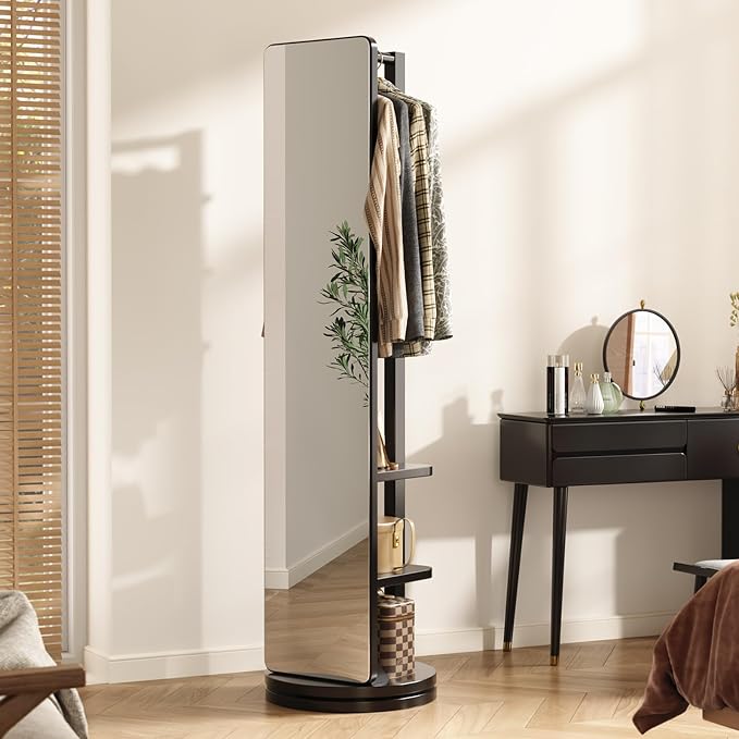 WoodsWhisper Full Length Mirror Coat Rack Solid Wood Floor Mirror 70"x16" Full - Image 4