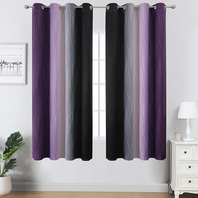 Black and Purple Ombre Blackout Curtains 63 Inch Length | Room Darkening - Image 2