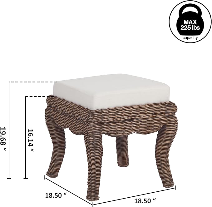 JONATHAN Y Rowan 18.5" Black Wash Woven Rattan Vanity Stool - Image 3