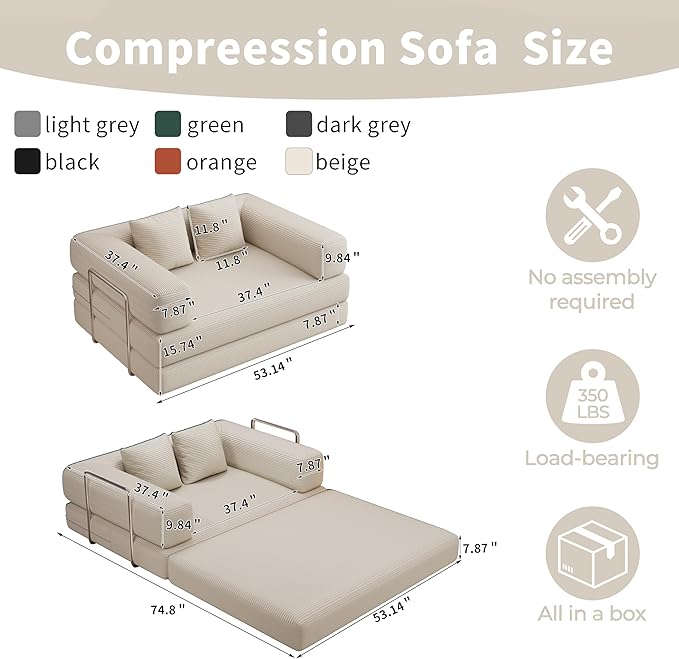 BSHOMGI 4 in 1 Futon Sofa Bed Queen Size - Image 2