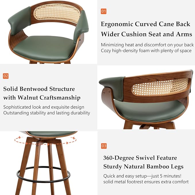 Set of 4 Rattan Swivel Bar Stools - Image 3
