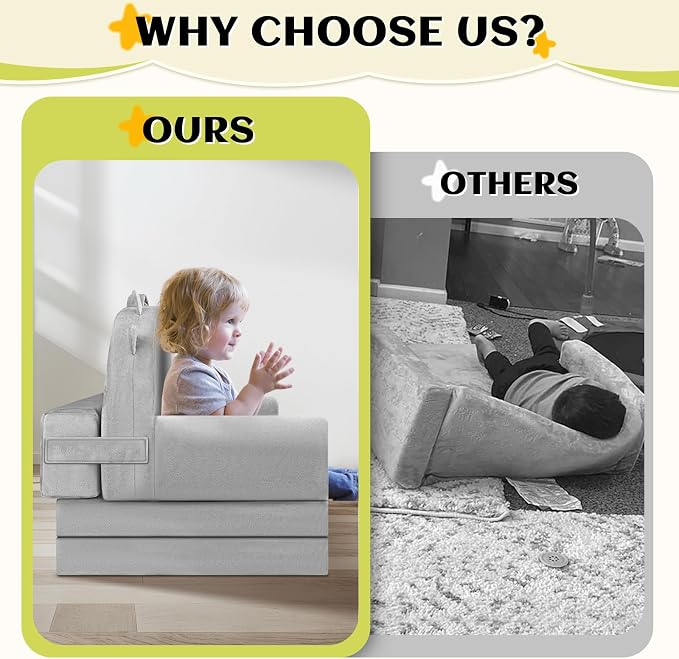 Kids Sofa Bed with Removable Washable Cover & Magic-Tape Backrest – Foldable - Image 6