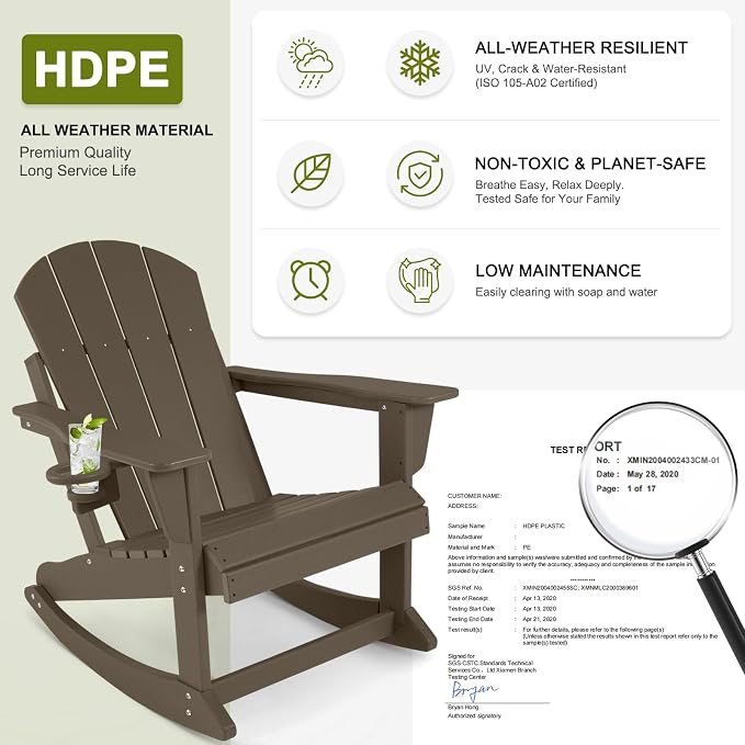 Outdoor Rocking Chairs Set of 2, HDPE Poly All-Weather Patio Rocking Chairs - Image 4
