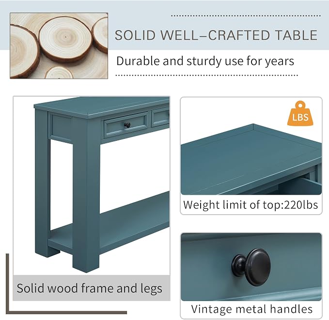 LKTART Solid Wood Console Table, 63 in Long Sofa Table Entryway Table - Image 6