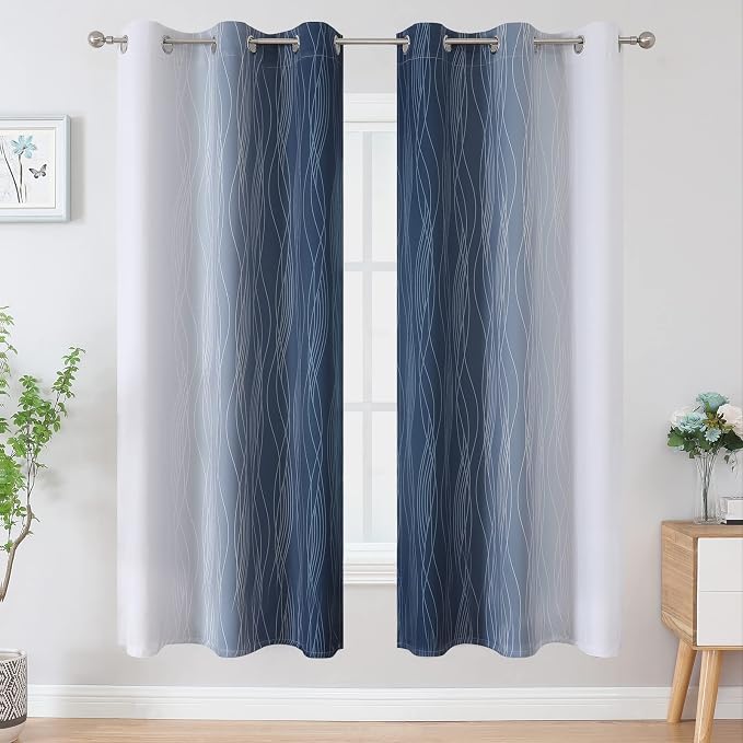 Navy Blue and Greyish White Blackout Curtains - Image 2