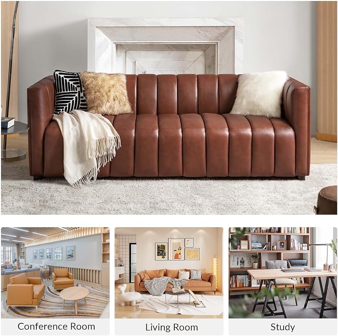 HULALA HOME 83" Genuine Leather Sofa - Image 4
