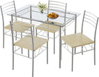 VECELO Dining Table Set for 4, 5-Piece Glass Kitchen Table by VECELO