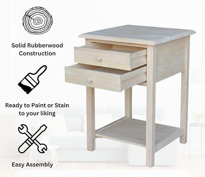 International Concepts, 25.6"H Rectangular Lamp/ End/ Side Table, 2 Drawers - Image 6