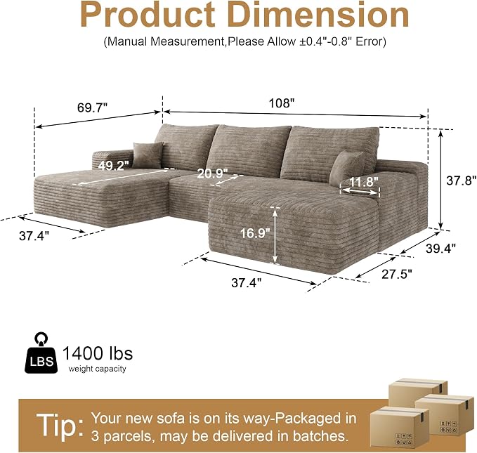 108" Sectional Couches for Living Room Modern Modular Sofa - Image 2