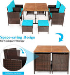 Tangkula 9 Pieces Acacia Wood Patio Dining Set, Space Saving Wicker Chairs and - Image 7