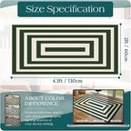 Front Door Mat Indoor Entrance 2x4.3 Modern Green White Striped Rug | Washable - Image 2